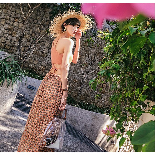 (có sẵn, hàng cao cấp) đồ bơi/ bikini váy dài nâu hàng hot 2019