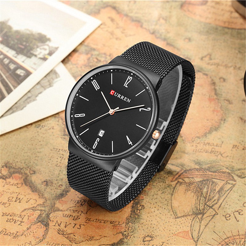 Đồng Hồ Nam Mặt Siêu Mỏng CURREN Dây Titanium Có Lịch Ngày Cao Cấp
