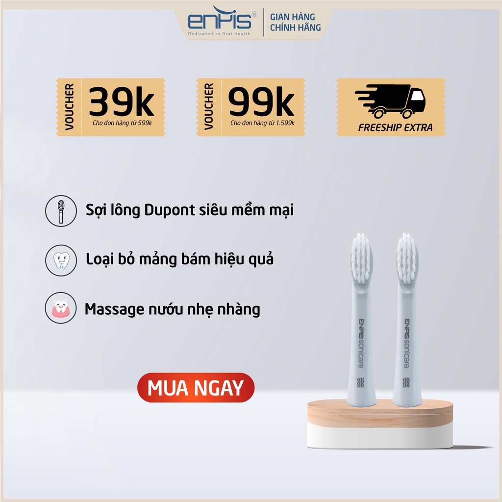 Set 2 đầu bàn chải điện ENPIS thay thế cho dòng SMART BASIC chính hãng, Siêu mềm mại, Sạch sâu, Màu trắng