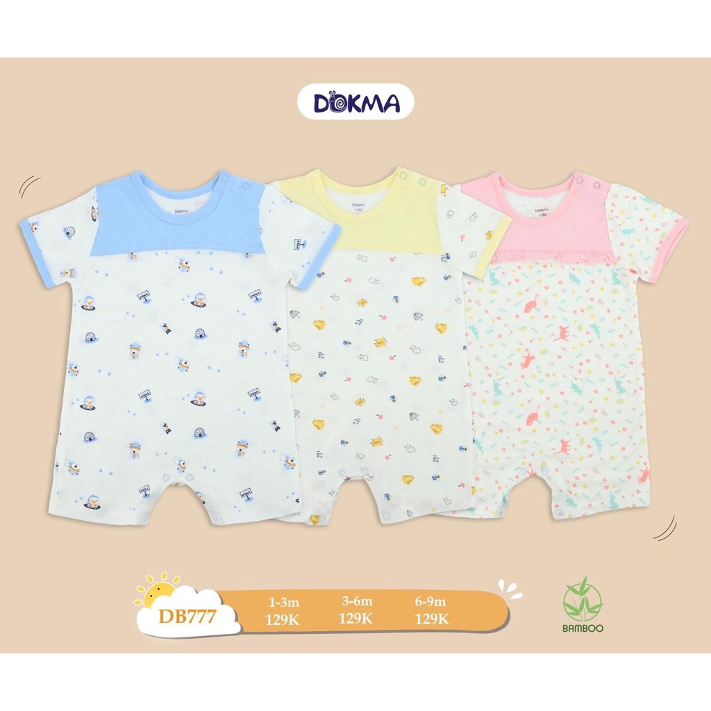 Bộ liền thân cho bé sơ sinh chất liệu sợi tre cao cấp hiệu Dokma size 1 - 9M  Tiệm Nhà Sóc