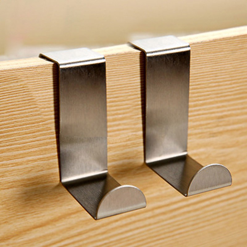 2Pcs Door Hook Stainless Steel Kitchen Cabinet Clothes Bag Hanger Hook Clips