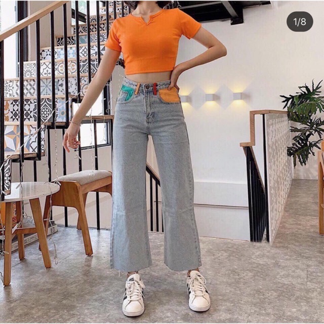 FS50K_Quần Jeans Nữ Ống Rộng Túi Màu Cao Cấp OHS111 | WebRaoVat - webraovat.net.vn