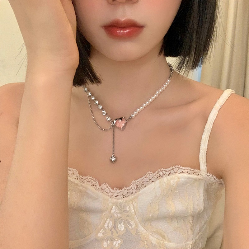 Vòng cổ Đính Ngọc Trai Hình Trái Tim Sang Trọng Ngọt Ngào Cá Tính Cho Nữ