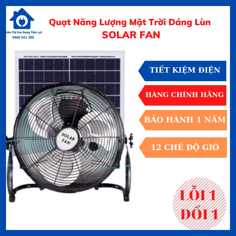 Quạt Tích Điện Năng Lượng Mặt Trời Solar Fan Dạng Nằm - 12 Chế Độ Gió, Hoạt Động Êm Ái - Tiết Kiệm Điện Năng