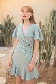 Đầm dạo phố màu mint nhúng eo