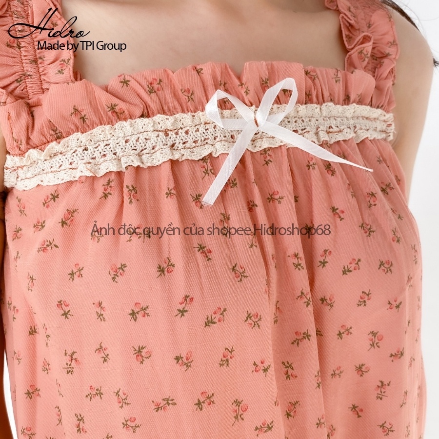 Set Bộ Hoa Nhí Áo Hai Dây Bèo Ngực Kèm Quần Đùi Bèo Vintage Siêu Mát