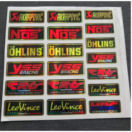 TEM CROM BÓNG TRANG TRÍ XE OHLINS,CRG,LEOVINCE NHIỀU STICKER LOGO CÁC THƯỞNG HIỆU SẮC NÉT