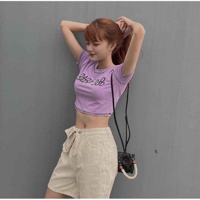 (Ảnh thật)❌ Áo croptop tay ngắn Dady Dod 3 màu(tím/đen/trắng) ❌