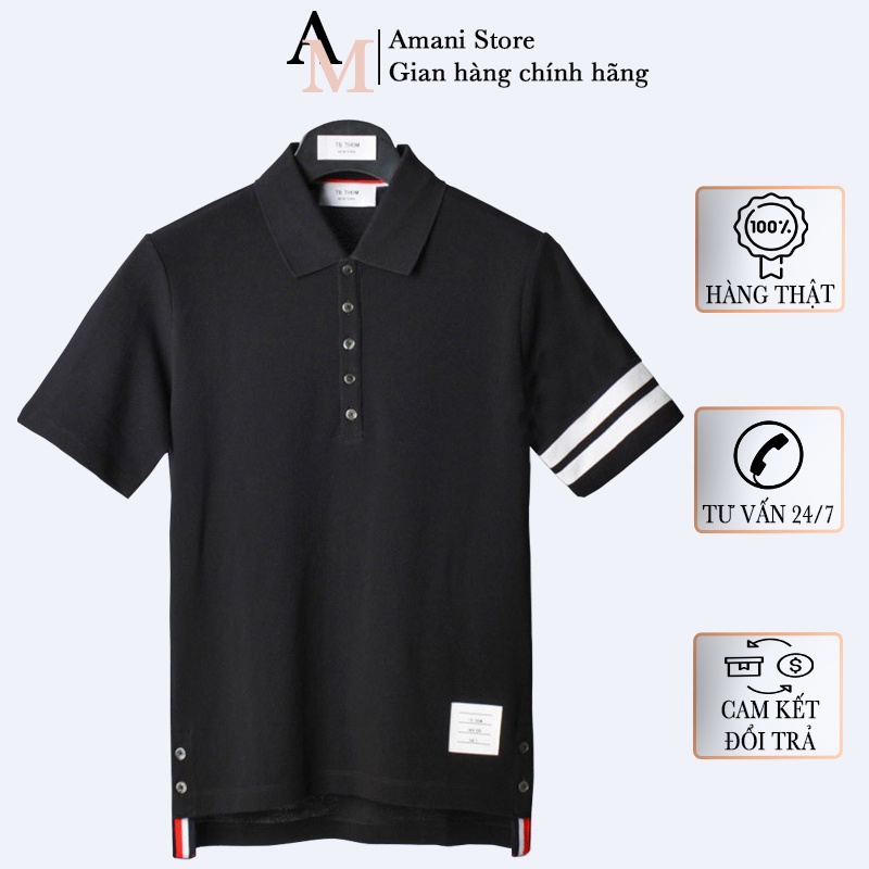 Áo thun thom, thom browne nam nữ cao cấp, áo phông thom browne có cổ 2 sọc ống tay hàng cotton dày dặn co giãn tốt