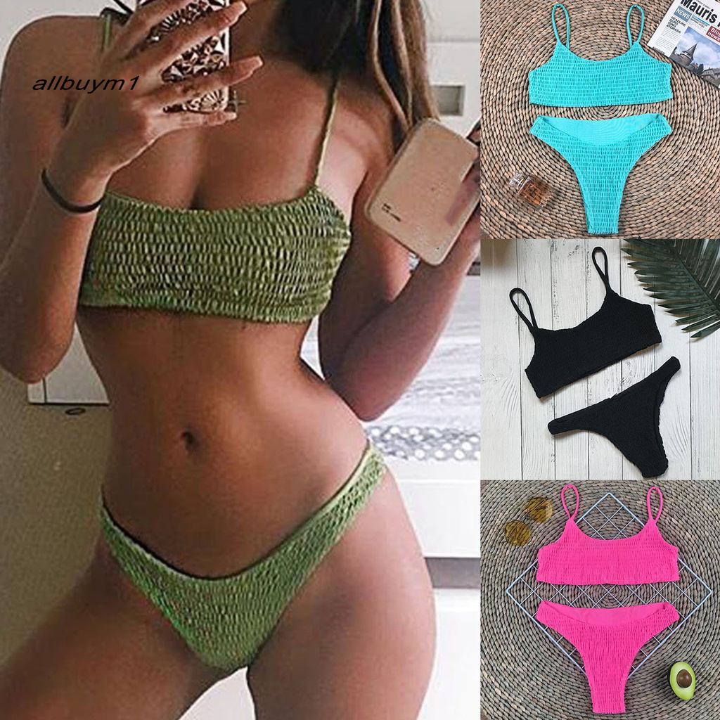 Set bikini hai mảnh màu trơn thời trang quyến rũ cho nữ