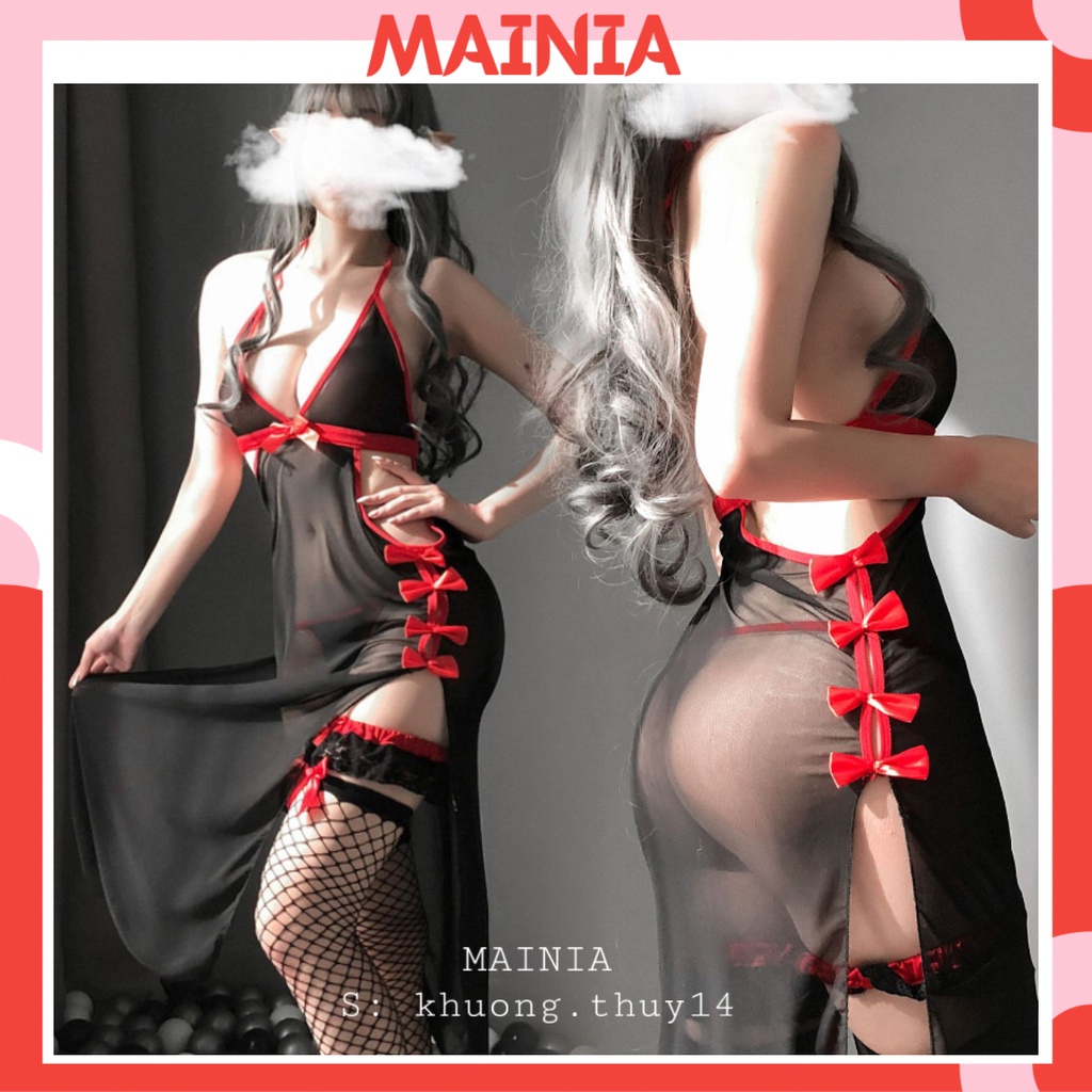 Đầm Ngủ Váy Ngủ Sườn Xám Ren Xuyên Thấu Xẻ Đùi Sexy Quyến Rũ Gợi Cảm Mainia Shop