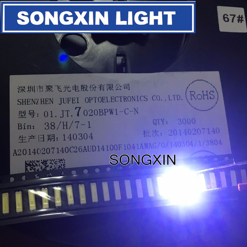 Bộ 50 Đèn LED 7020 Công Suất Cao 0.5W 3V 54LM Ánh Sáng Trắng Lạnh Cho LCD TV