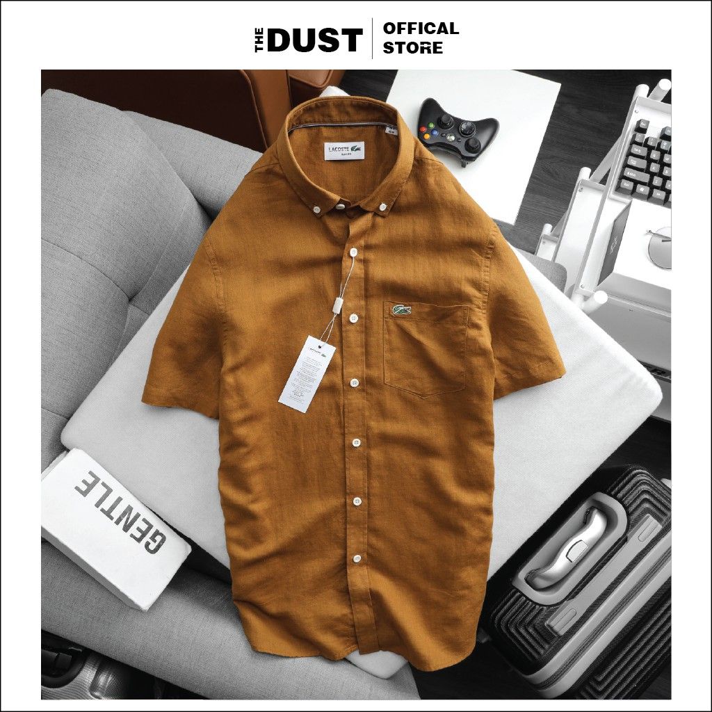 Áo sơ mi nam ngắn tay vải đũi LCT form slim fit, Sơ mi nam công sở chất liệu linen nhẹ cao cấp