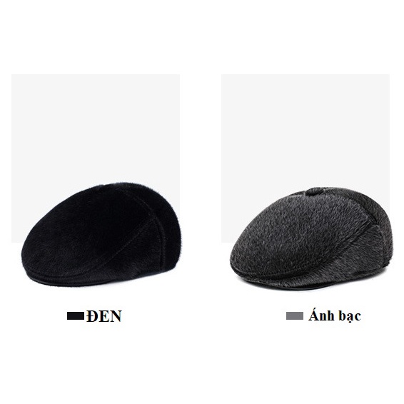 Mũ Beret trung niên vải nỉ dạ  có che tai- 2 mầu đen/xám A260 [ có video thực tế sản phẩm ]
