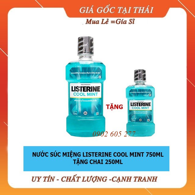 [hàng chính hãng]Nước súc miệng listerine 750ml kèm chai nhỏ 250ml Thái Lan