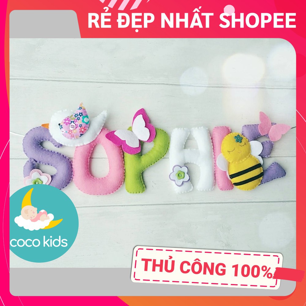 [ĐẸP NHẤT SHOPEE - FREESHIP] Bảng tên treo phòng ngủ handmade, bảng tên tròn trang trí thôi nôi cực đẹp ONG BƯỚM