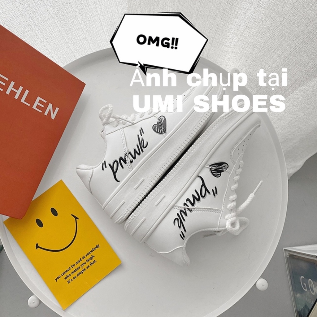 [NOWSHIP] Giày thể thao nữ buộc dây PMWK đế bằng cá tính mẫu mới năng động phong cách thời trang màu trắng đi học hot