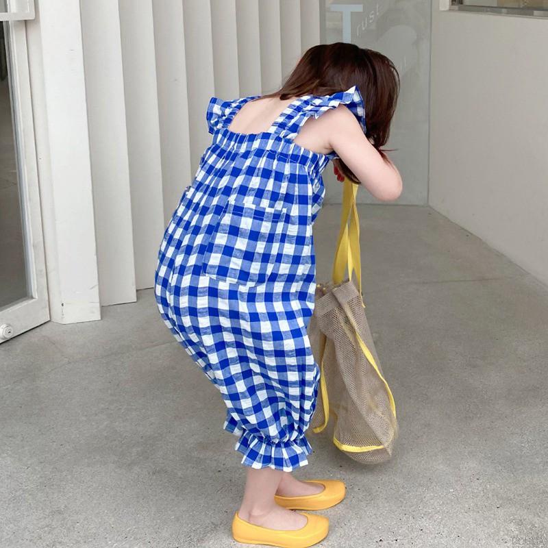 Áo liền quần họa tiết sọc caro thời trang mùa hè Hàn Quốc cho bé gái
