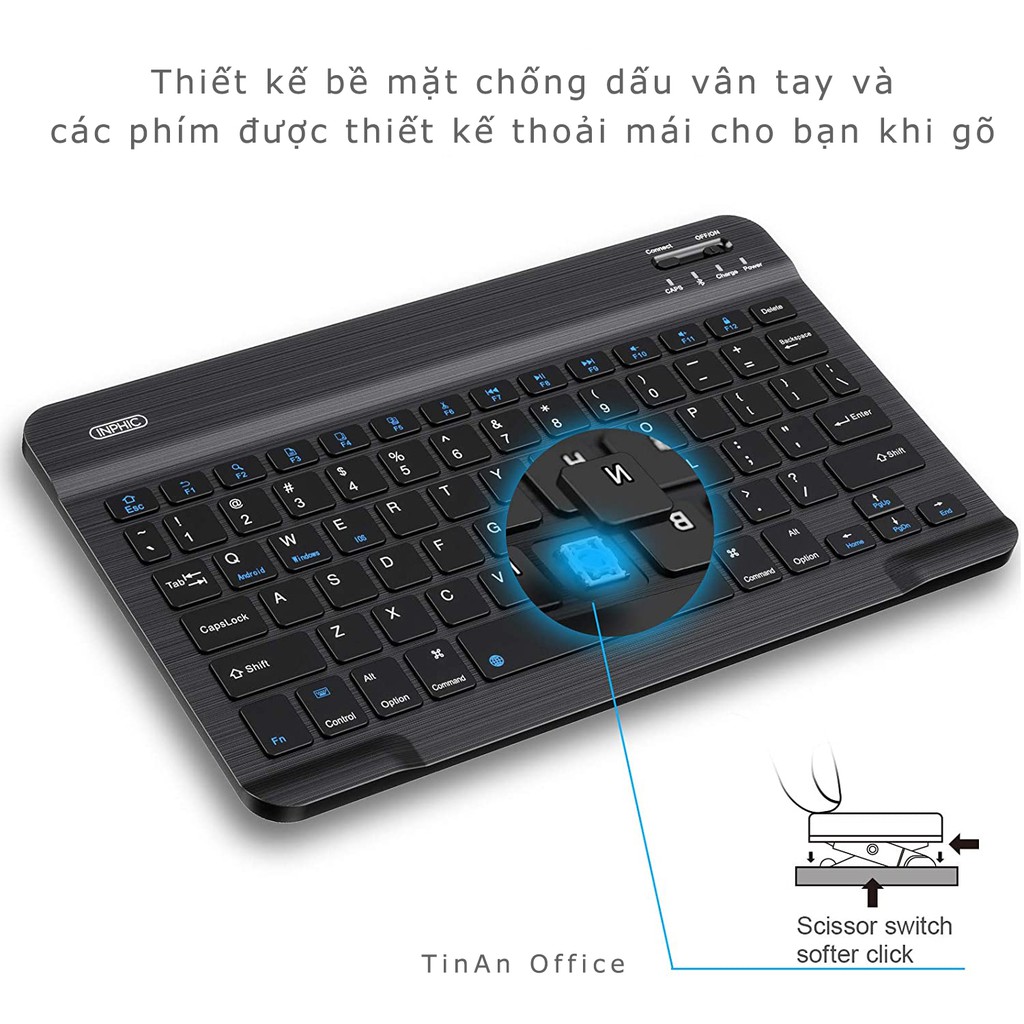 INPHIC Bàn Phím Không Dây Bluetooth  Siêu Mỏng Cho Mac, iPad, iPhone, Máy Tính Bảng Và Laptop Windows, Máy Tính Để Bàn