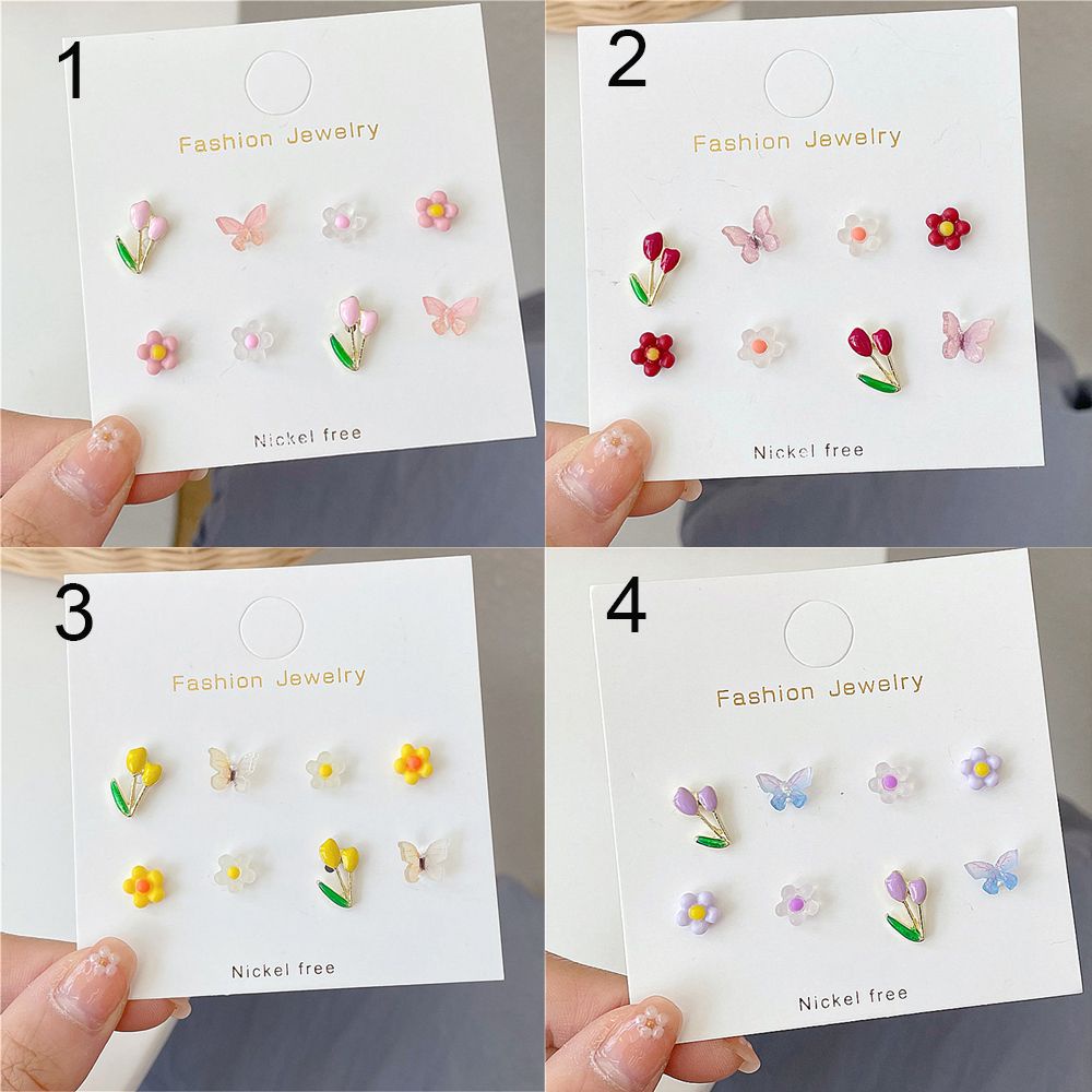 Bộ 8 bông tai hình học/hoa/bướm mini thời trang lãng mạn cho nữ