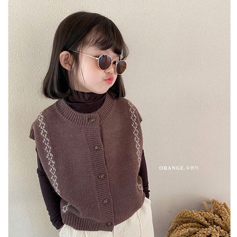 Áo vest len ​​Áo khoác cardigan dệt kim phong cách Hàn Quốc cổ điển cho bé gái