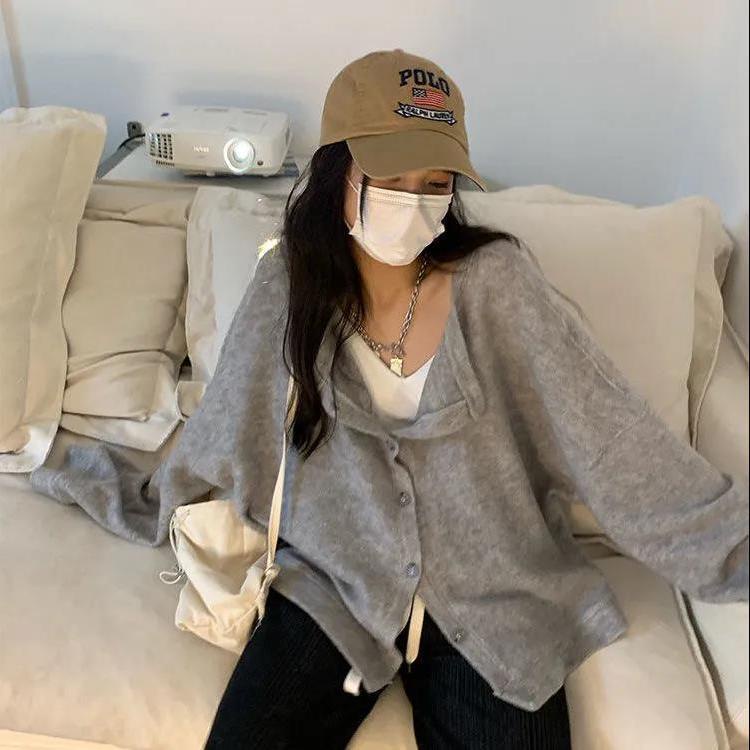 Áo Khoác Cardigan Mỏng Dáng Rộng Màu Trơn Thời Trang Hàn Quốc Trẻ Trung Cho Nữ