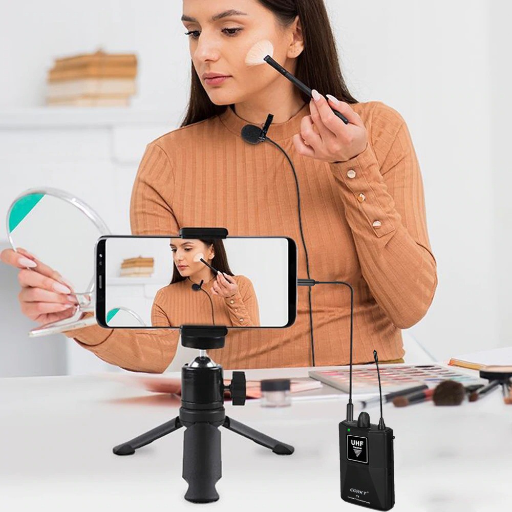 Micro cài áo không dây, sóng UHF, cự li hoạt động 50m, hoạt động liên tục 4h | CorkT T1 / CorkT T2