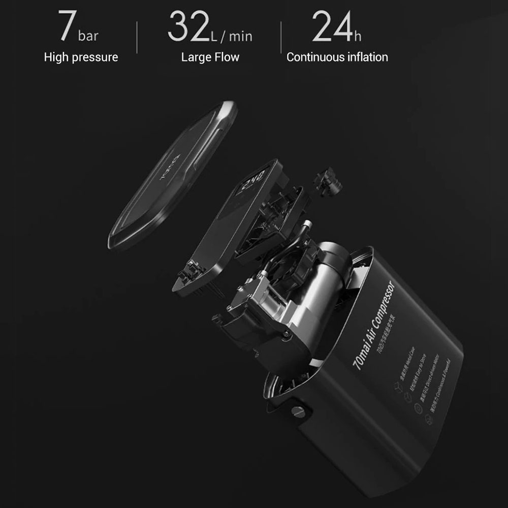 Máy bơm lốp ô tô xe hơi mini tự động Xiaomi 70mai Air Compressor Midrive TP01 - Bảo hành 12 tháng