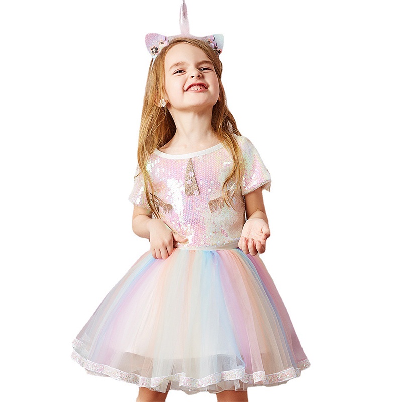 váy unicorn cho bé gái Váy Cầu Vồng AKKU