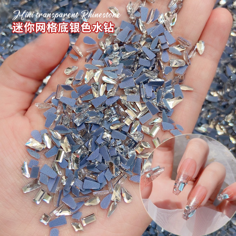 Set 50 Viên Kim Cương Trắng Đính Móng Tay Bằng Hợp Kim Bạc