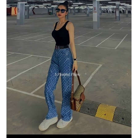 Quần jean ống rộng lưng cao hoạ tiết hot | BigBuy360 - bigbuy360.vn