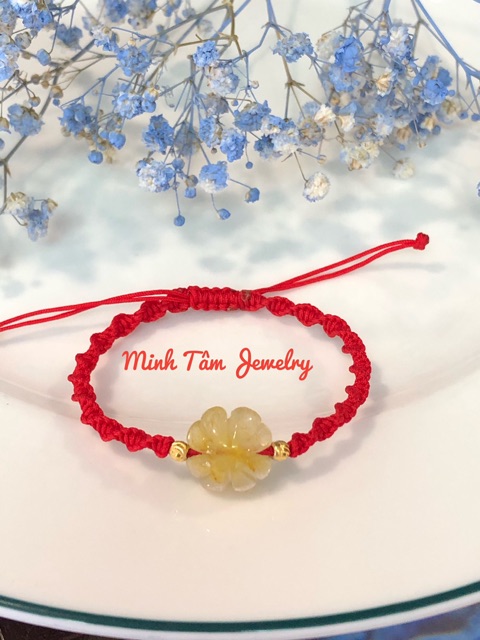 Vòng tay Cỏ bốn lá tóc vàngVòng tay chỉ đỏ may mắn đá tóc vàng bi Au 10k