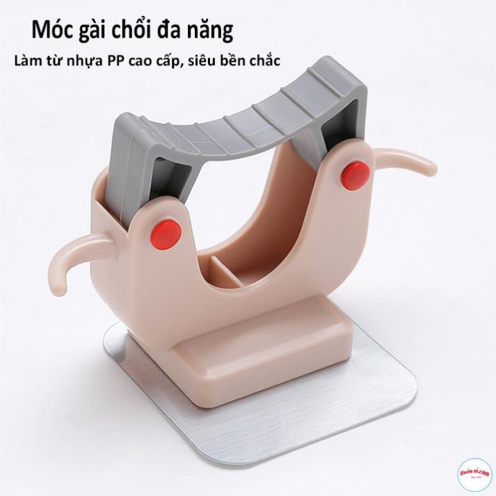 Móc gài chổi lau nhà dính tường chắc chắn có móc treo khăn 2 bên