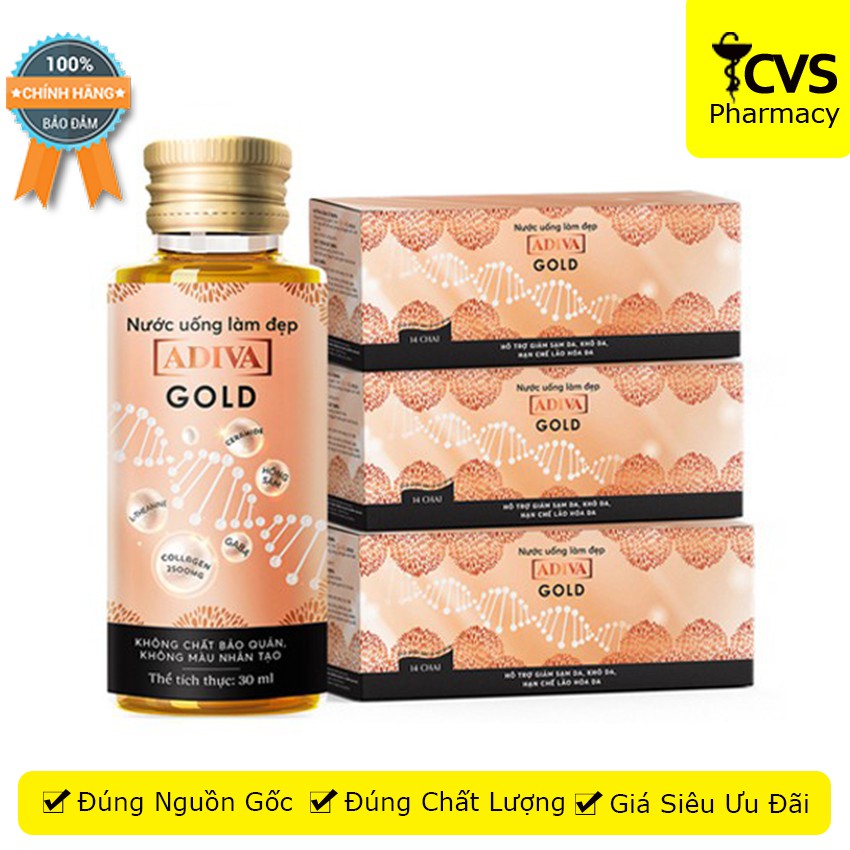 [MẪU MỚI] ADIVA Gold Collagen Dạng Nước - Giảm Nếp Nhăn, Không Lo Chảy Xệ (Hộp 14 Chai) - cvspharmacy