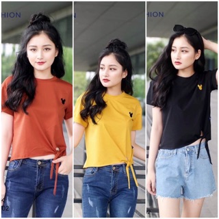 Áo thun buộc eo thêu mickey