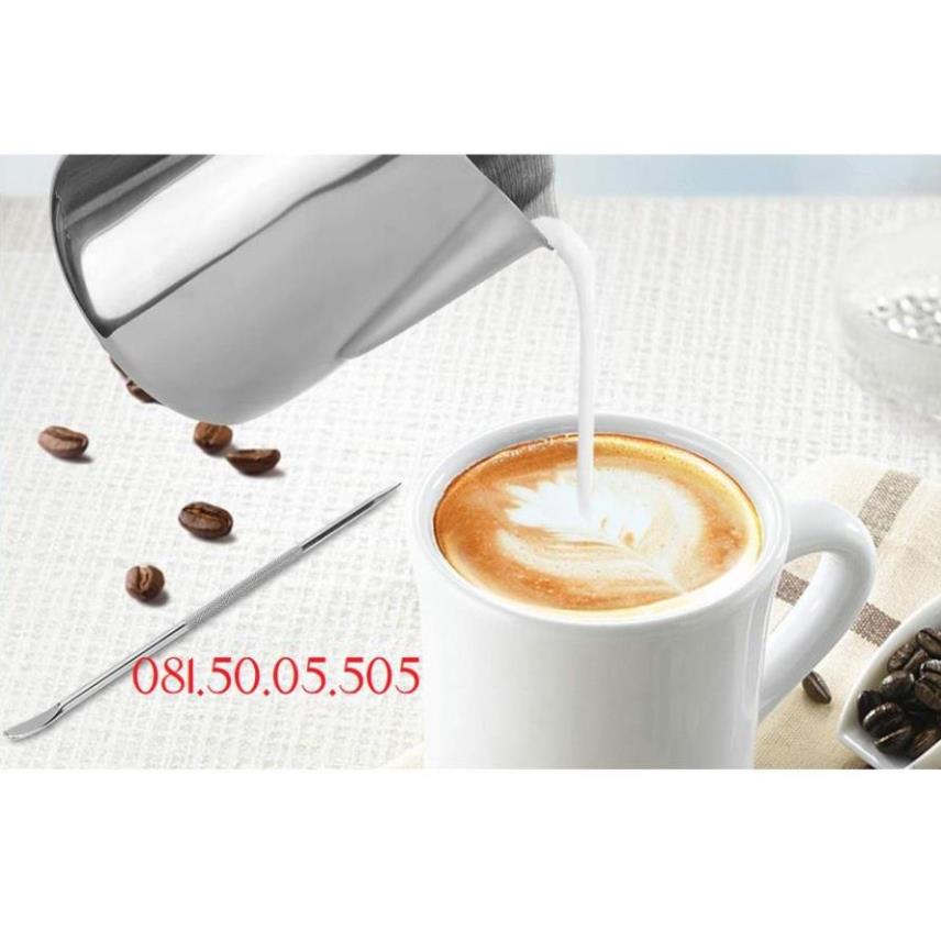 Ca đánh sữa inox có vạch chia 350ml - 550ml - 1 Lít, Lọ rắc bột inox, Bút vẽ latte, Tạo bọt cà phê, Khuôn capu Pb229