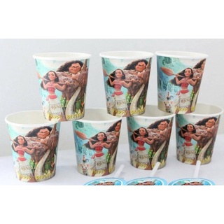 Bộ 12 cốc giấy moana + ống hút trang trí