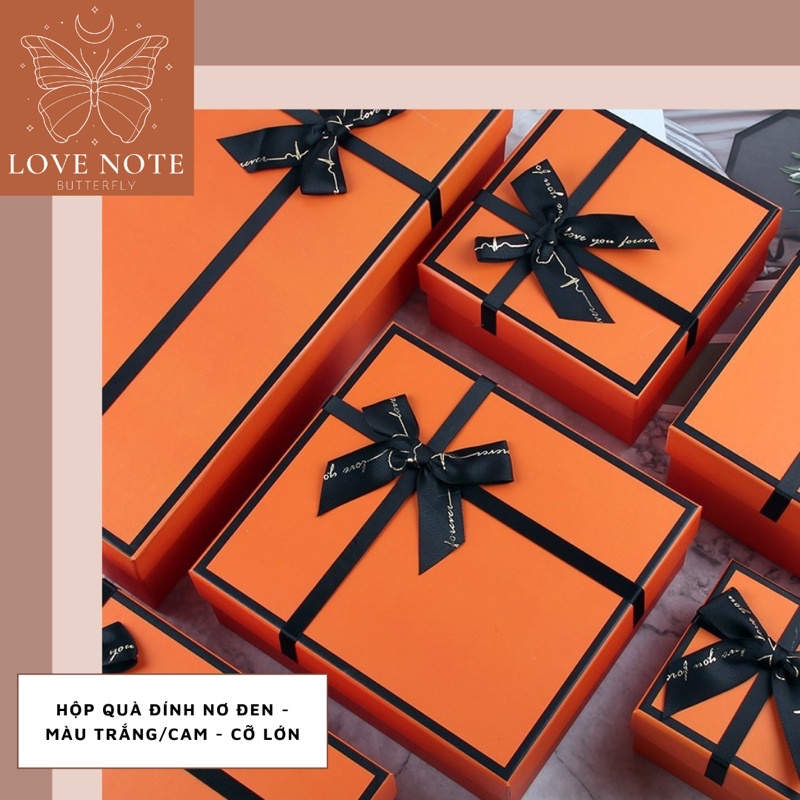 Hộp quà màu trắng/cam đính nơ đen cỡ LỚN - tặng sinh nhật, valentine 14/2, 8/3, 20/10, giáng sinh noel | BigBuy360 - bigbuy360.vn