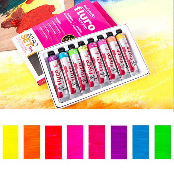 BỘ MÀU ACRYLIC DẠ QUANG MONT MARTE - 8 MÀU, TUÝP 18/36 ML (VẼ GIÀY, VẼ ÁO, VẼ TƯỜNG, TRANG TRÍ LY NHỰA ..)