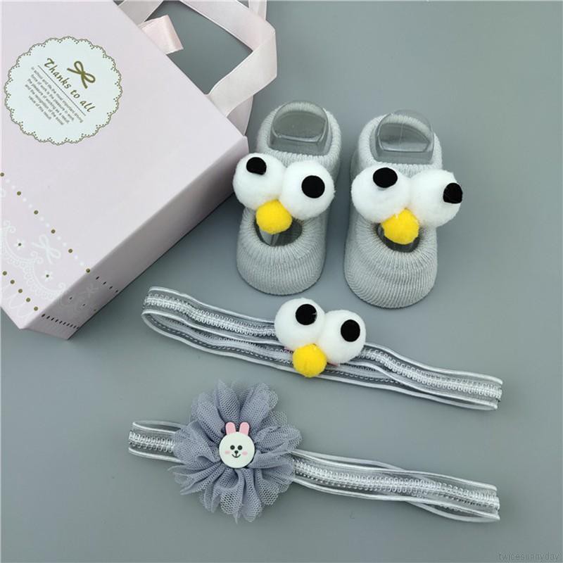 ☀ sunny ღ Baby Cartoon Cotton Flower Design Socks+ Hairband Photography Props Set
