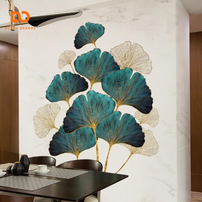 Decal dán tường 3D lá bạch quả trang trí phòng ngủ phòng khách