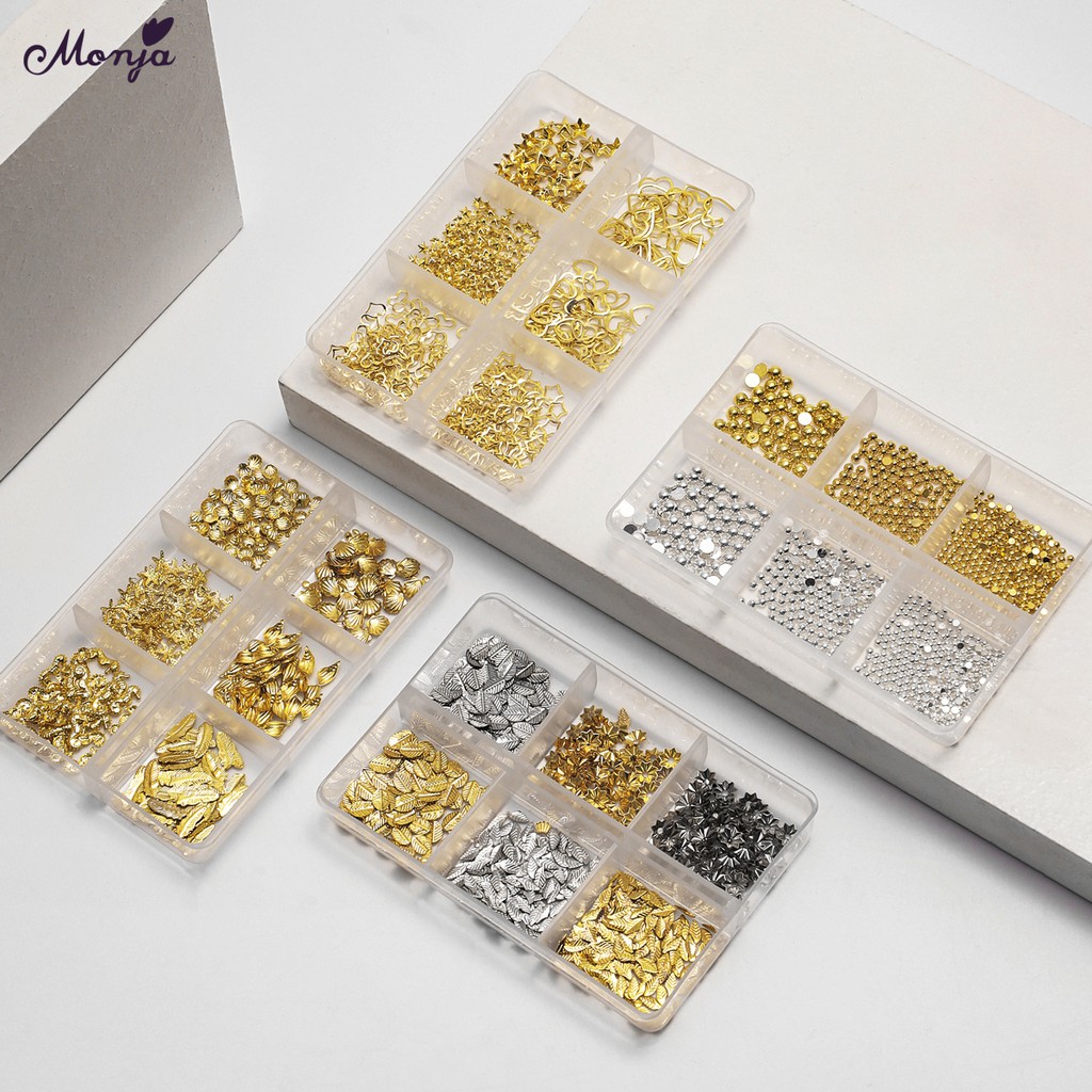 MONJA [Hàng mới về] Hộp Phụ Kiện Vỏ Sò / Lông Vũ 6 Ngăn Dùng Trang Trí Móng Tay Diy