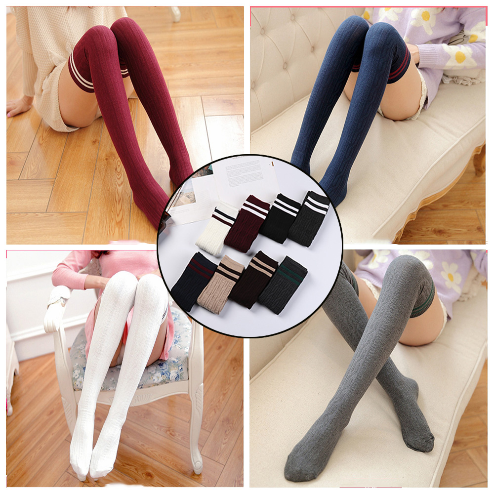 Tất Cotton Dài Qua Gối Kẻ Sọc Nhiều Màu Thời Trang