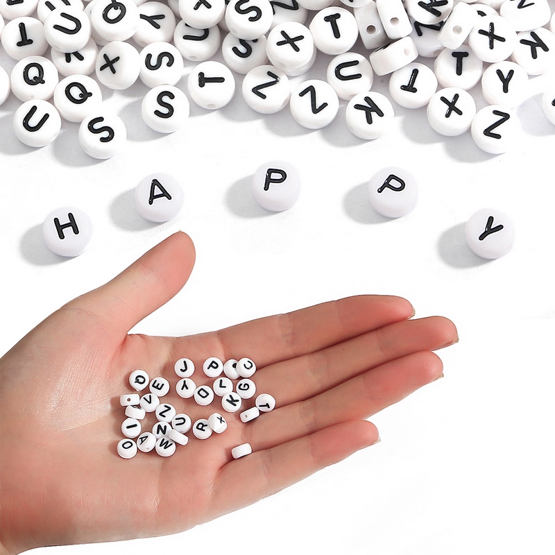 Set hạt nhựa acrylic hỗn hợp in chữ cái và số hình tròn riêng lẻ dùng làm trang sức