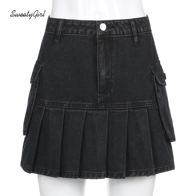 Chân váy jean lưng cao phối túi thời trang xinh xắn cho nữ