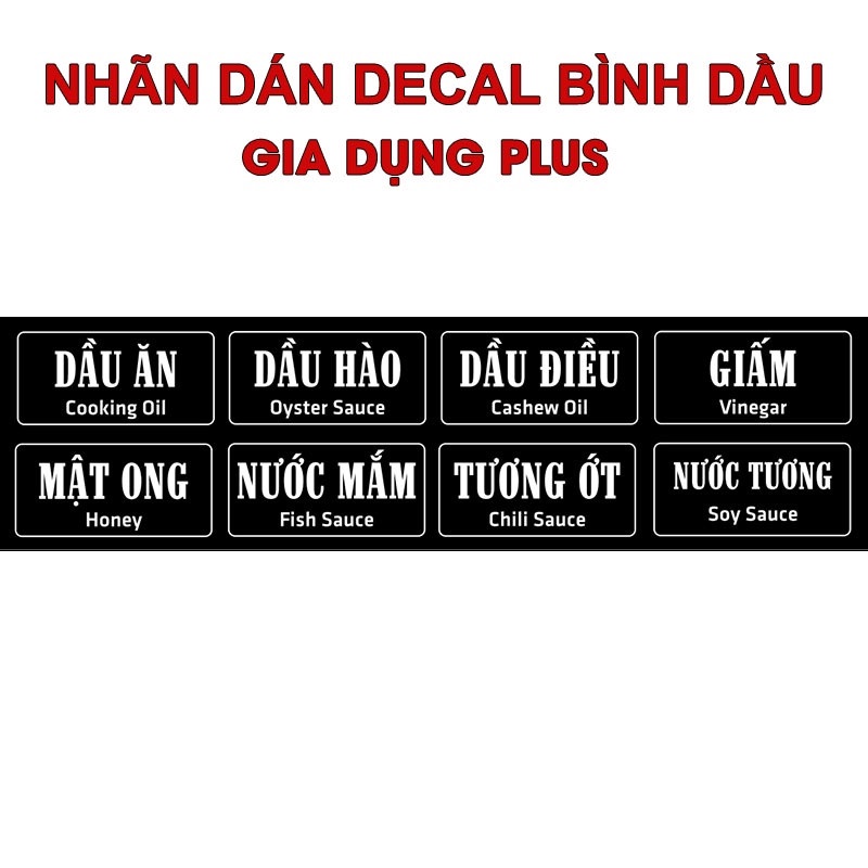 Nhãn Dán Phân Loại Gia Vị Decal Dán Cho Hủ Gia Vị & Bình Dầu Ăn, Nước Mắm - Gia Dụng Plus