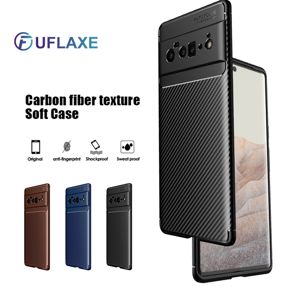 Ốp điện thoại UFlaxe silicon kết cấu sợi carbon chống sốc cho Google Pixel 6 Pro Pixel 5 5a Pixel 4a 5G 4 XL