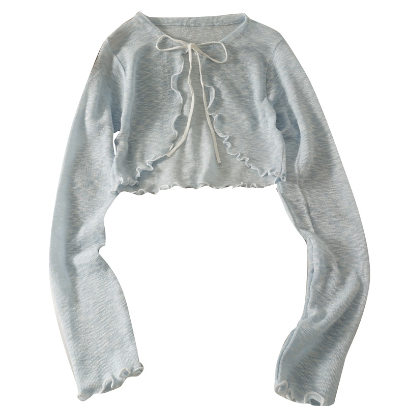 Áo sweater tay dài dáng ngắn mỏng thời trang phong cách Hàn Quốc