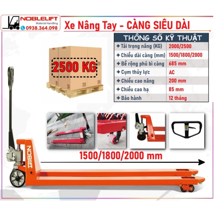 Xe Nâng Tay 2.5 Tấn Càng Dài 1.2 / 1.5 đến 2 mét - Liên hệ báo giá tư vấn và đặt hàng : 0938.364.098