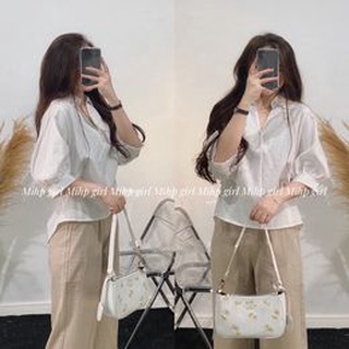 Áo sơ mi cổ V phối nút sau lưng